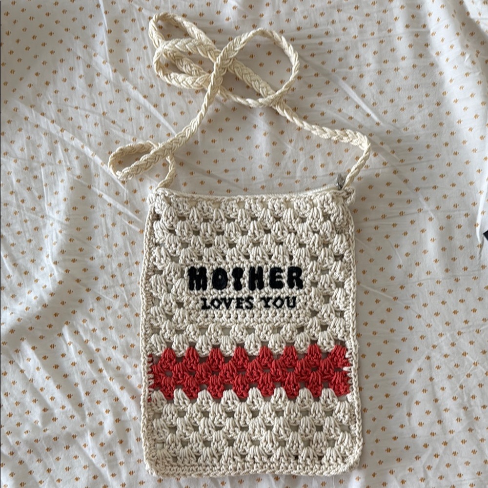 MOTHER Cream and Red Crochet Crossbody Bag